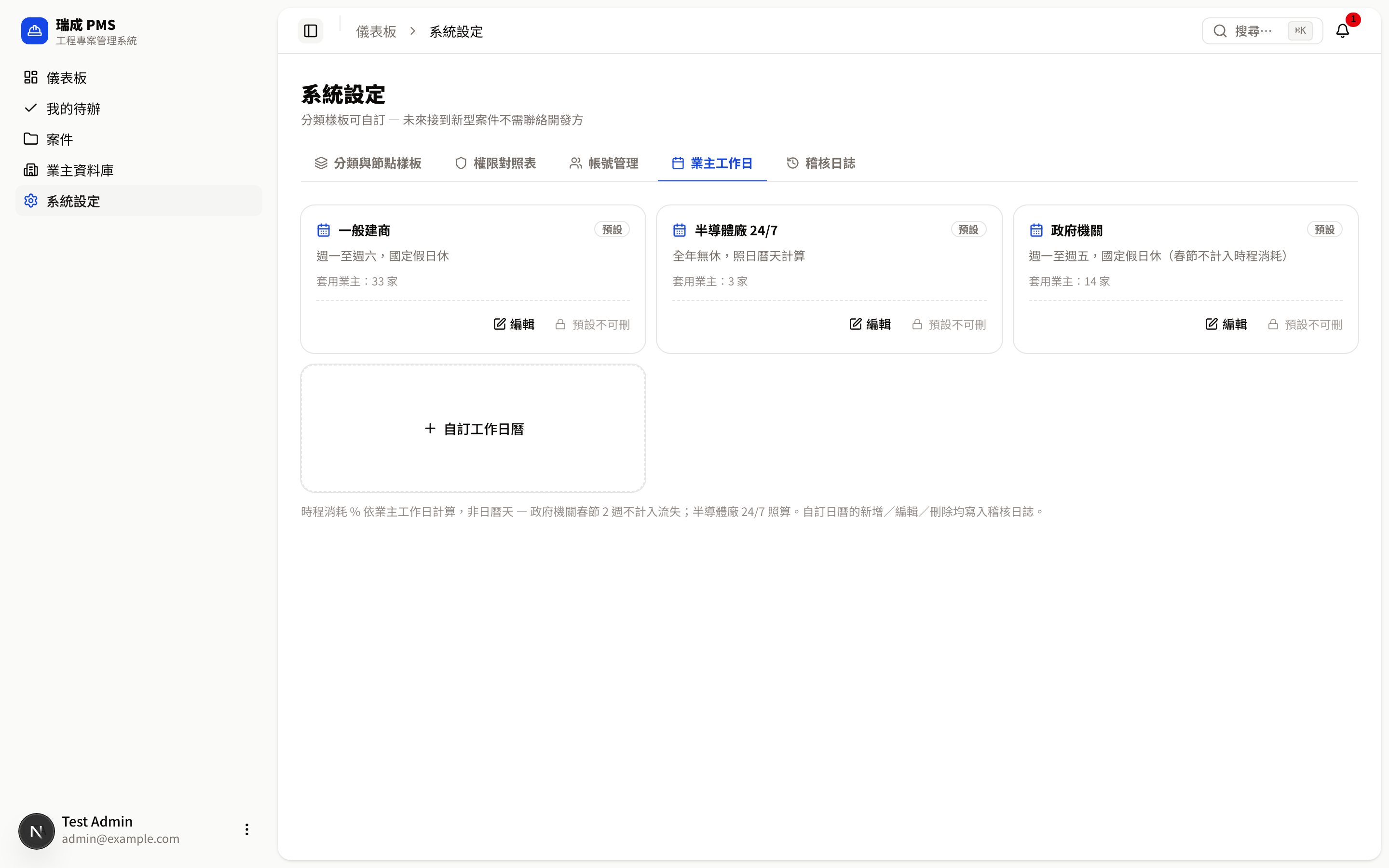 業主工作日