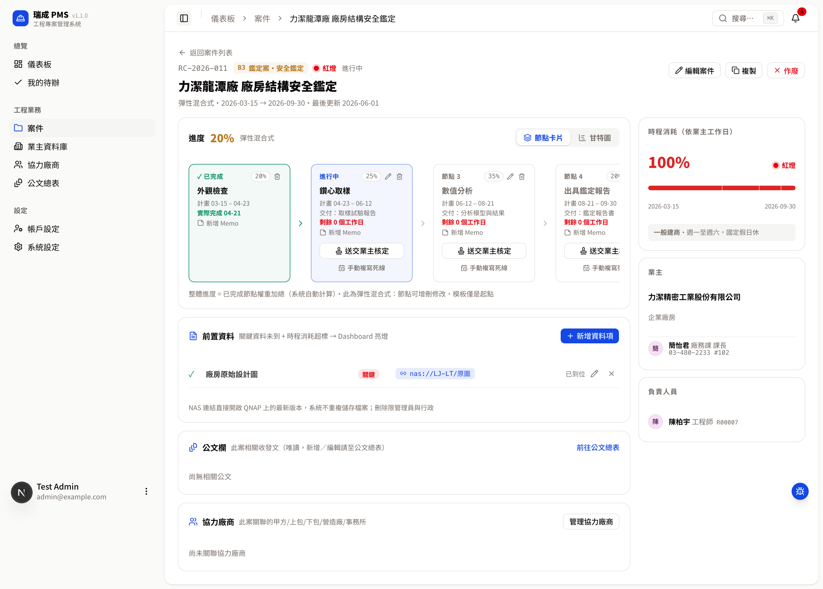 彈性混合式案件的節點卡片（含修改圖示）