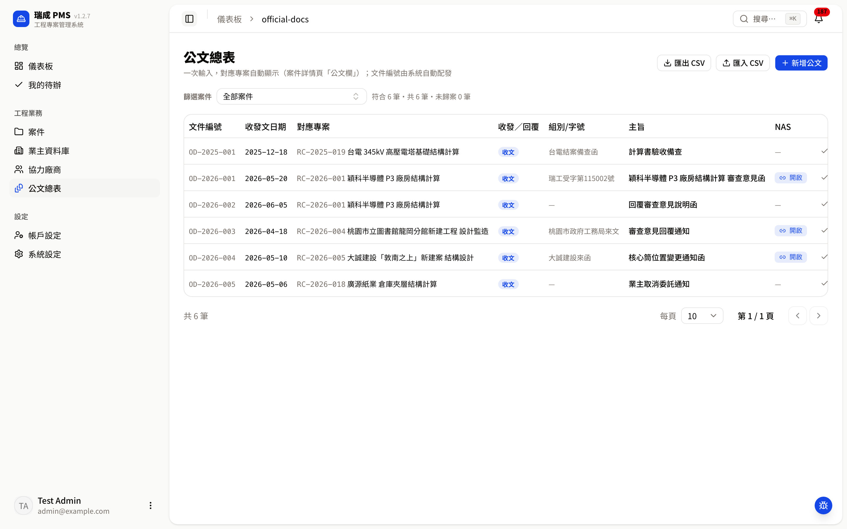 公文總表:新增「收發/回覆」欄